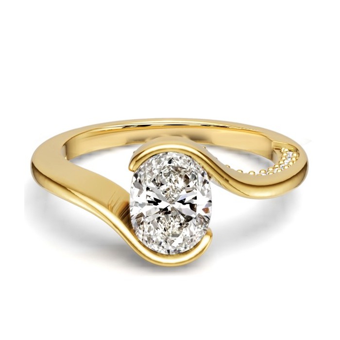 Italo Golden Half-bezel Oval Cut Engagement Ring For Women