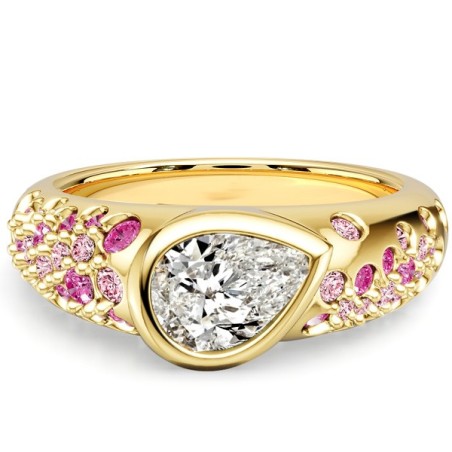 Italo Golden Pear Cut Pink Sapphire Ring Bezel Set Unique Engagement Rings