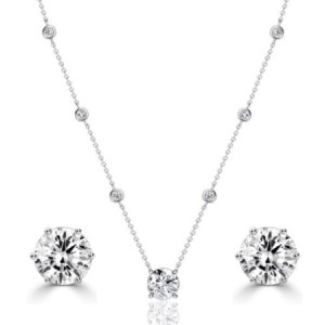 Italo Bezel Setting Round Cut Necklace & Earrings Jewelry Set