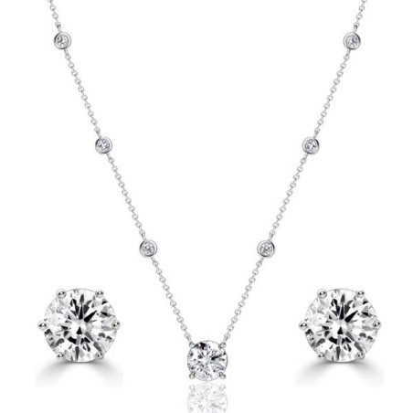 Italo Bezel Setting Round Cut Necklace & Earrings Jewelry Set