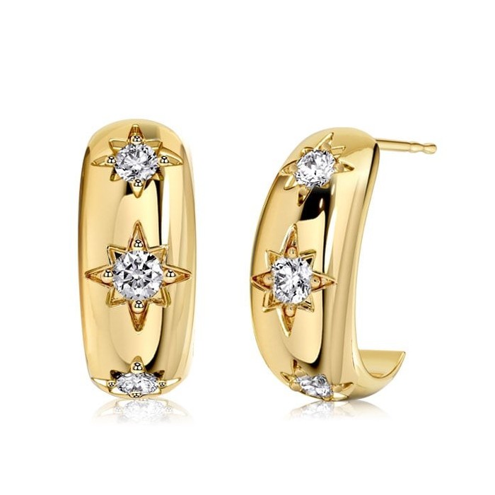 Italo Starburst Design Round Cut Silver Hoops Earrings For Women