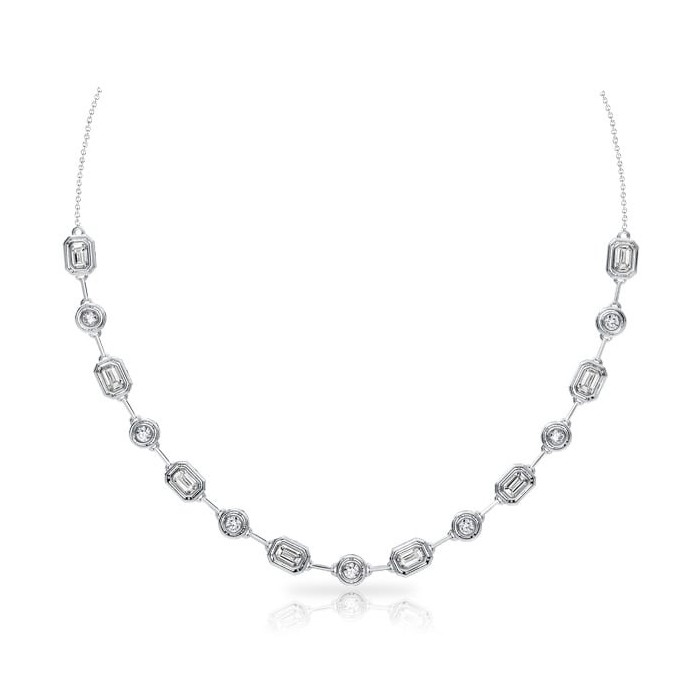 Italo Bezel Set Emerald & Round Cut Tennis Bolo Necklace For Women