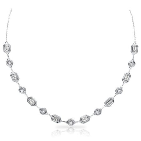 Italo Bezel Set Emerald & Round Cut Tennis Bolo Necklace For Women