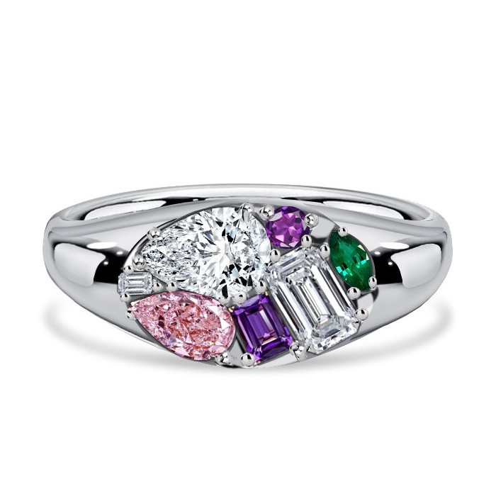 Italo Cluster Multi Cut Multi Color Engagement Ring For Women Waterfall Ring