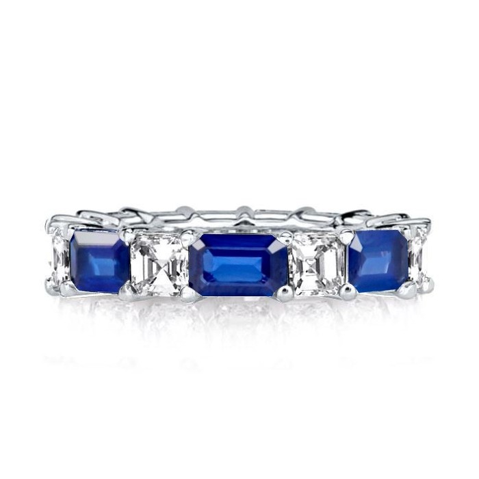 Italo Emerald & Asscher Blue Sapphire Eternity Wedding Band For Women