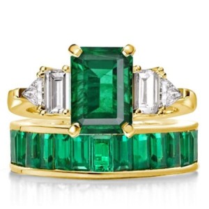 Italo Emerald Green Double Side Stones Emerald Engagement Ring Sets For Women