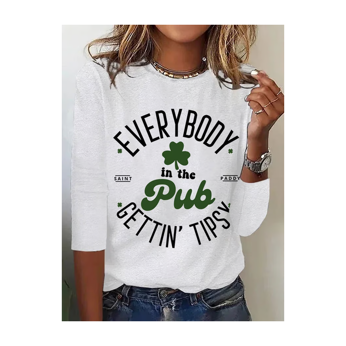 Women's Text Letters Long Sleeve Tee T-shirt Crew Neck Printing Casual Spring/Fall Graphic Tee Top