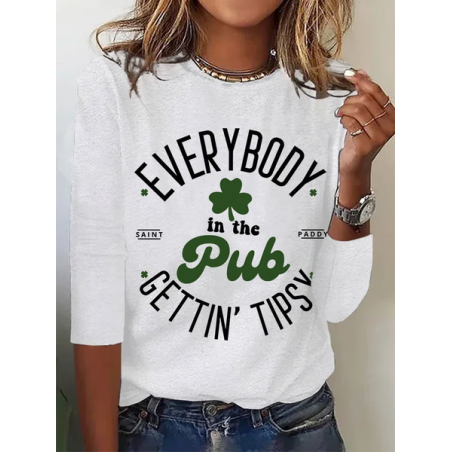 Women's Text Letters Long Sleeve Tee T-shirt Crew Neck Printing Casual Spring/Fall Graphic Tee Top