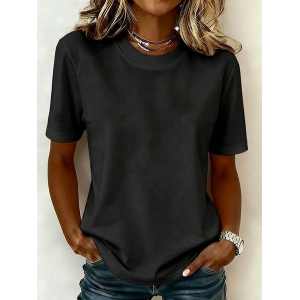 Women Plain Short Sleeve Tee T-shirt Crew Neck Printing Casual Graphic Tee Summer Top