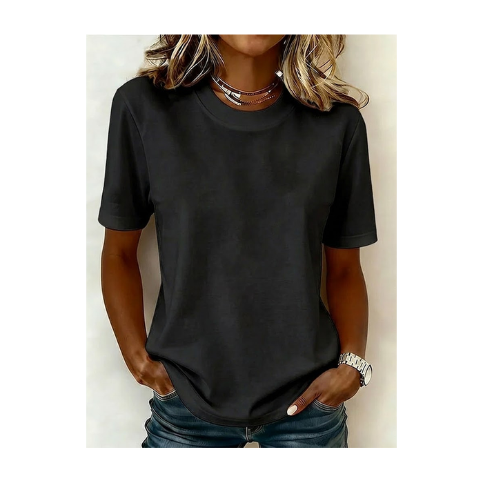 Women Plain Short Sleeve Tee T-shirt Crew Neck Printing Casual Graphic Tee Summer Top