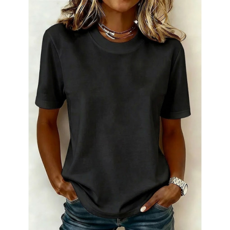 Women Plain Short Sleeve Tee T-shirt Crew Neck Printing Casual Graphic Tee Summer Top