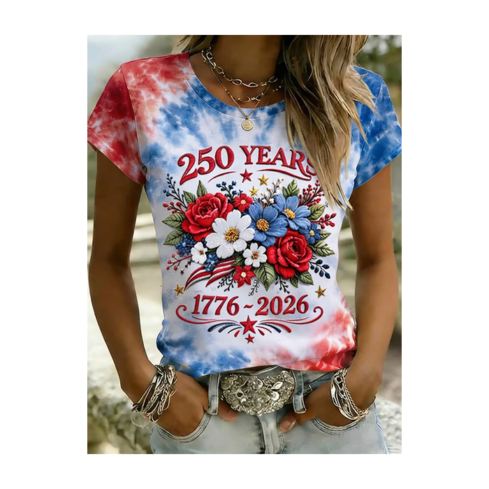 Women Floral Short Sleeve Tee T-shirt Crew Neck Printing Casual Graphic Tee Summer Top