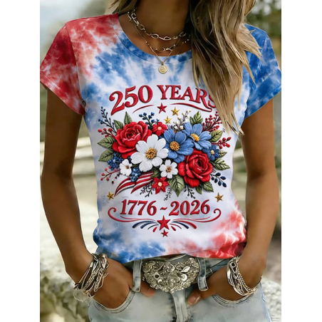 Women Floral Short Sleeve Tee T-shirt Crew Neck Printing Casual Graphic Tee Summer Top