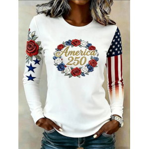 Women Floral Long Sleeve Tee T-shirt Crew Neck Printing Casual Graphic Tee Spring/Fall Top