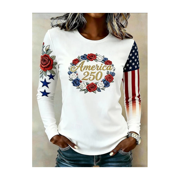 Women Floral Long Sleeve Tee T-shirt Crew Neck Printing Casual Graphic Tee Spring/Fall Top