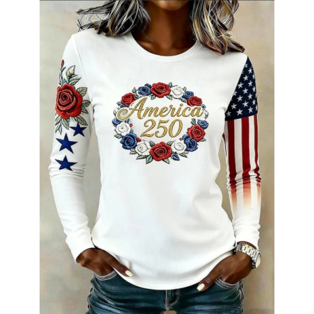 Women Floral Long Sleeve Tee T-shirt Crew Neck Printing Casual Graphic Tee Spring/Fall Top