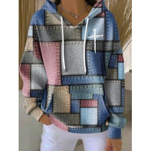 Hoodie Casual Cotton-Blend Plaid Hoodie