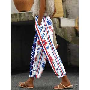 Women Floral Long Pants Casual Spring/Fall Trousers
