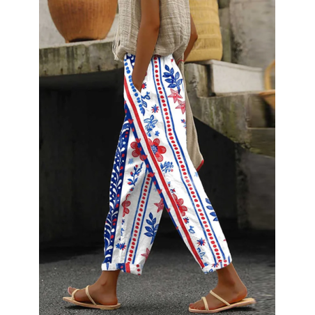 Women Floral Long Pants Casual Spring/Fall Trousers