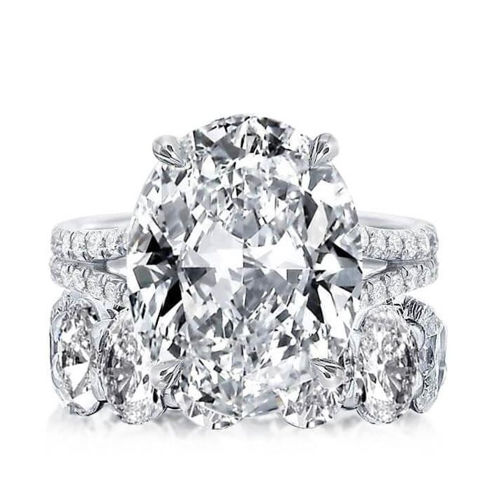 Italo Oval Split Shank Created White Sapphire Bridal Set