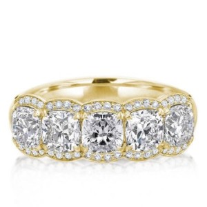 Italo Golden Halo Cushion Created White Sapphire Wedding Band