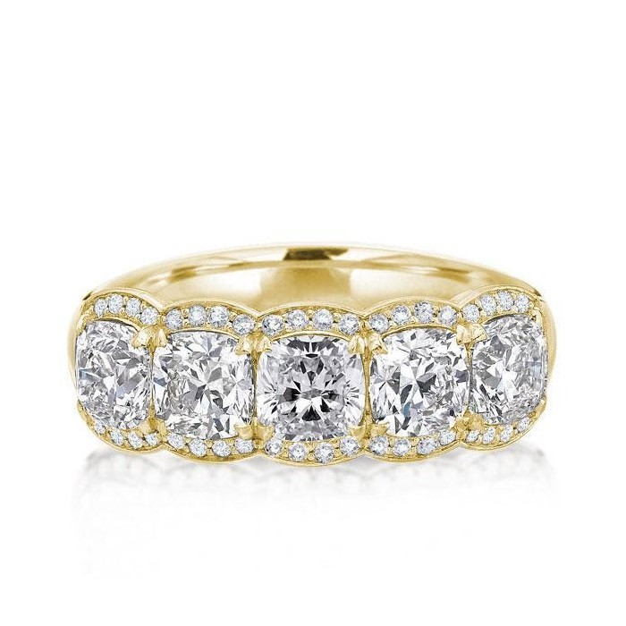 Italo Golden Halo Cushion Created White Sapphire Wedding Band
