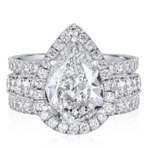 Italo Halo Pear Cut Engagement Rings Sets In Sterling Silver