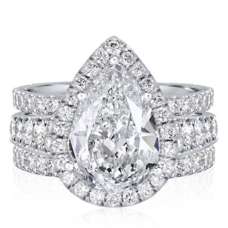 Italo Halo Pear Cut Engagement Rings Sets In Sterling Silver