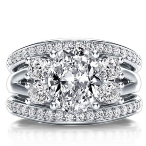 Italo Five Stone Oval Created White Sapphire 3PC Wedding Set