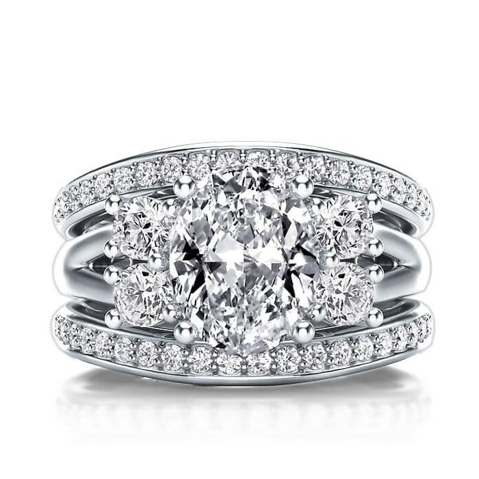 Italo Five Stone Oval Created White Sapphire 3PC Wedding Set