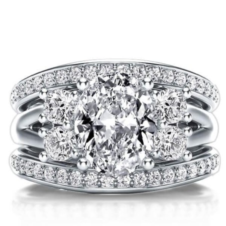 Italo Five Stone Oval Created White Sapphire 3PC Wedding Set