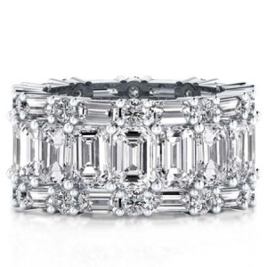 Italo Baguette Eternity Wedding Band Triple Row Anniversary Ring