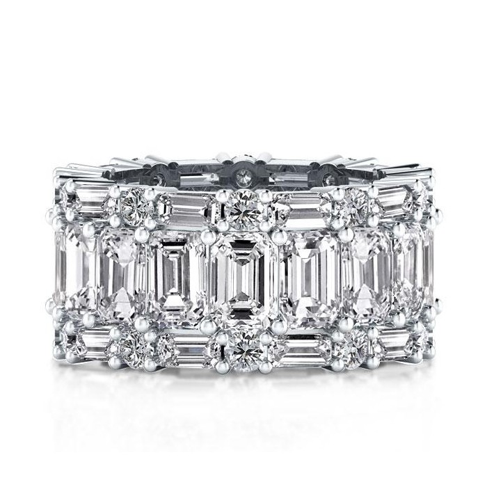 Italo Baguette Eternity Wedding Band Triple Row Anniversary Ring
