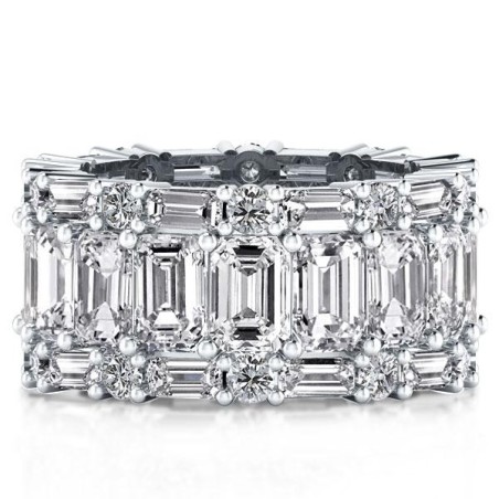 Italo Baguette Eternity Wedding Band Triple Row Anniversary Ring