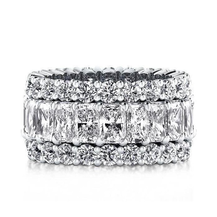 Triple Row Eternity Wedding Band In Sterling Silver Ring