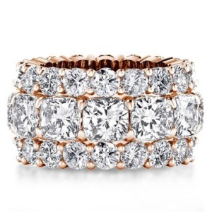 Rose Gold Triple Row Eternity Cushion Wedding Band