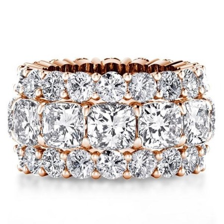 Rose Gold Triple Row Eternity Cushion Wedding Band