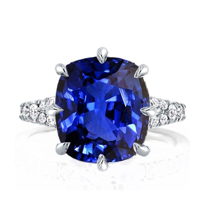 Italo Blue Sapphire Ring Split Shank Cushion Cut Engagement Ring