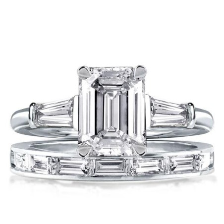 Emerald & Baguette Cut Three Stone Bridal Set