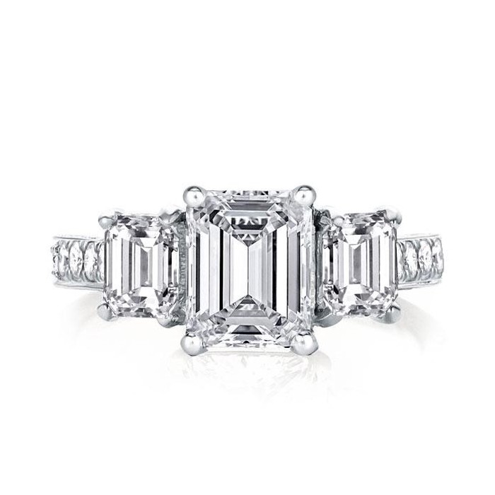 Three Stone Emerald Cut Half Eternity Engagement Ring