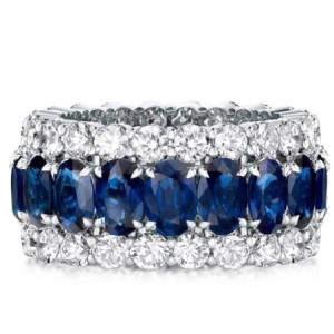 Eternity Triple Row Blue Oval &Round Cut Wedding Band