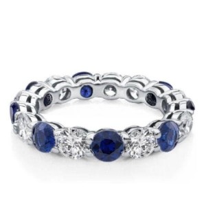 Round Cut Blue Sapphire Eternity Wedding Band