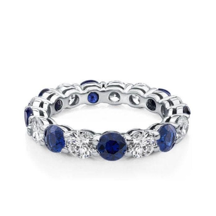 Round Cut Blue Sapphire Eternity Wedding Band