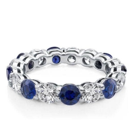 Round Cut Blue Sapphire Eternity Wedding Band