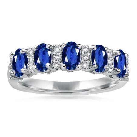 Five Stone Blue Sapphire Oval Cut Half Eternity Wedding Band Ring