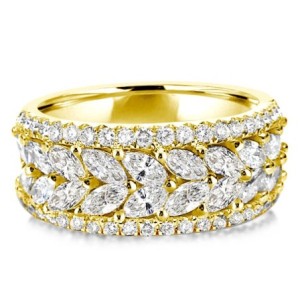 Golden Half Eternity Marquise & Round Wedding Band
