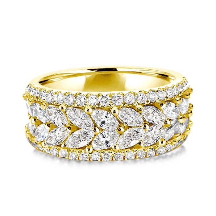 Golden Half Eternity Marquise & Round Wedding Band