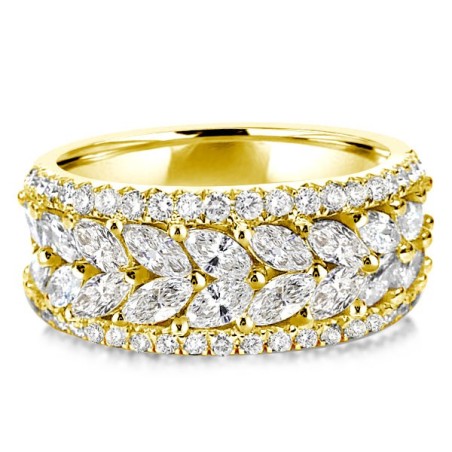 Golden Half Eternity Marquise & Round Wedding Band