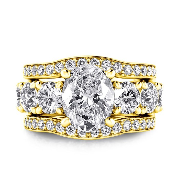 Golden Seven Stone Oval 3PC Wedding Set