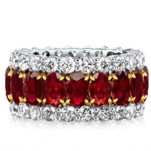 Triple Row Two Tone Oval & Round Garnet Wedding Band